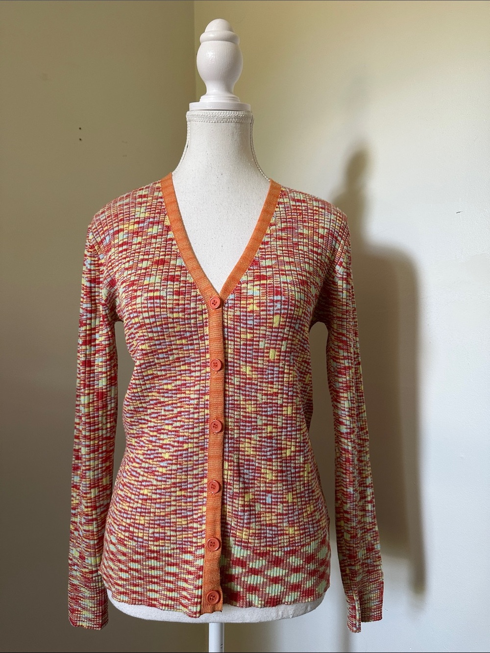 FRANKLIN + DAYSI Anthro Colourful Retro Y2K Knit Vneck Ribbed Cardigan Small